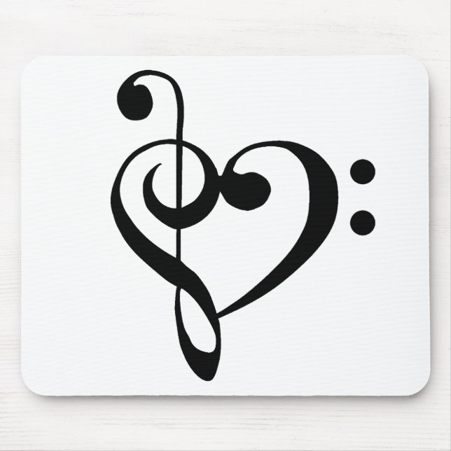 Music Heart Treble Bass Clef Heart - Black Mouse Pad (Front)