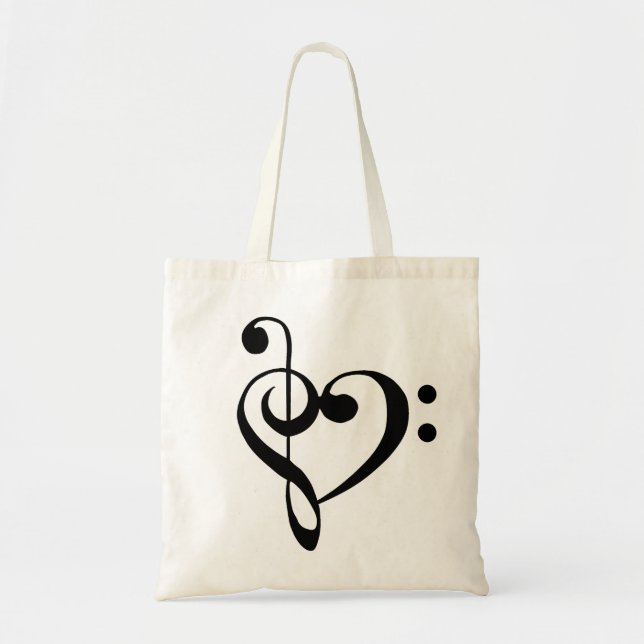 Music Heart Treble Bass Clef Heart - Black Tote Bag (Front)