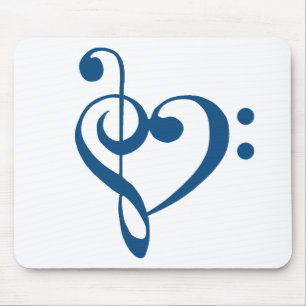 Music Heart Treble Bass Clef Heart - Classic Blue Mouse Pad