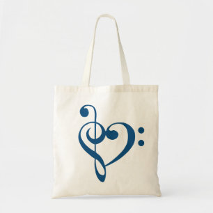 Music Heart Treble Bass Clef Heart - Classic Blue Tote Bag