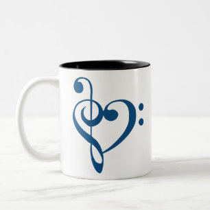 Music Heart Treble Bass Clef Heart - Classic Blue Two-Tone Coffee Mug