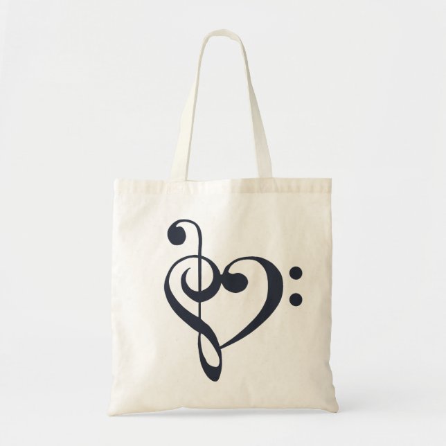 Music Heart Treble Bass Clef Heart - Navy Blazer Tote Bag (Front)
