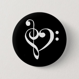 Music Heart Treble Bass Clef Heart - Plain White 6 Cm Round Badge