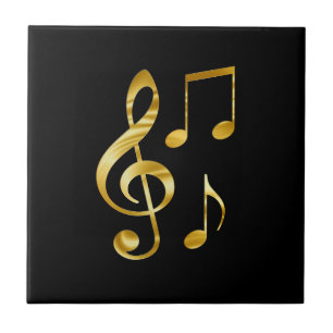 Music icons, gold on black, ceramic tile