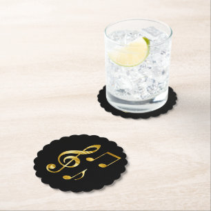 Music icons, gold on black, paper coaster