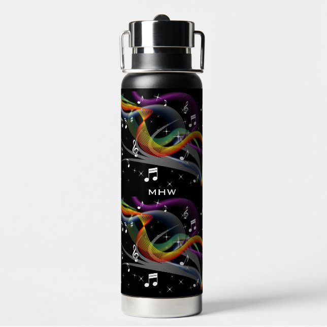 Music Illustration custom monogram Water Bottle (Back)