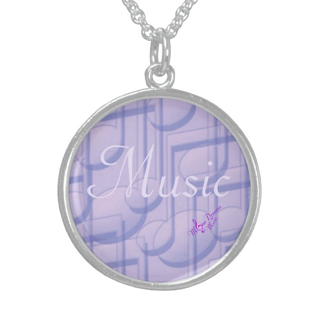 Music in Purple Sterling Silver Round Necklace (Front)