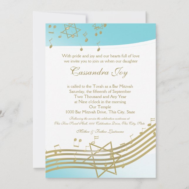Music in the Air Bat Mitzvah Invitation (Back)