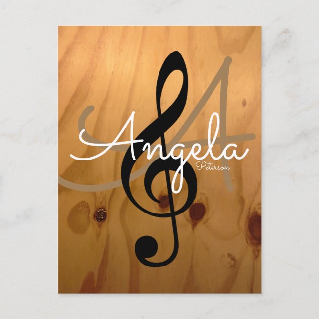 music inspired, rustic wood texture, personalised postcard (Front)