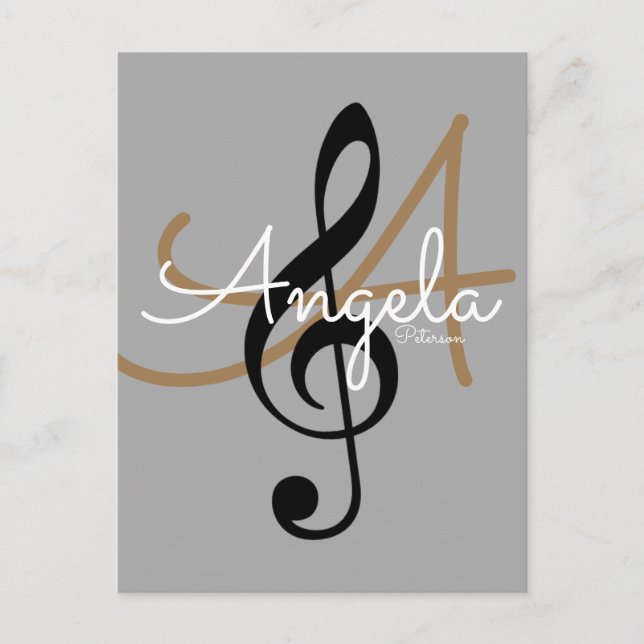 music inspired, treble clef with name, cool postcard (Front)