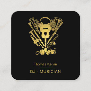  Music Instruments Event Organiser DJs Black Gold Square Business Card