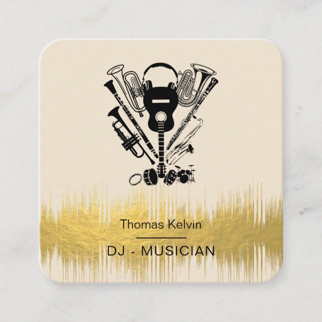  Music Instruments Event Organiser DJs Player Square Business Card (Front)