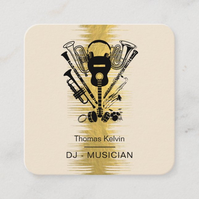  Music Instruments Event Organiser DJs Player Square Business Card (Front)