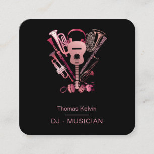  Music Instruments Event Organiser DJs Rose gold Square Business Card