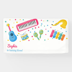 Music instruments kids birthday banner