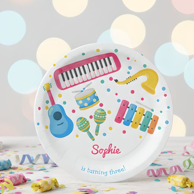 Music instruments kids birthday paper plate (Creator Uploaded)