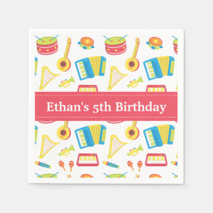 Music Instruments Pattern Kids Birthday Party Napkin