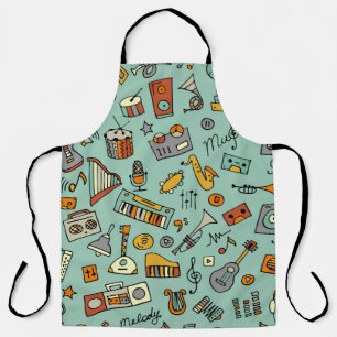 Music instruments sketch,seamless pattern apron