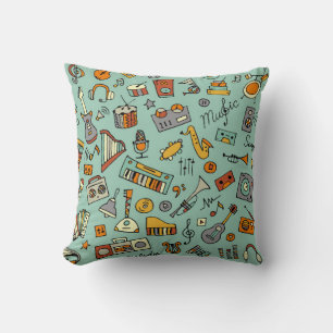 Music instruments sketch,seamless pattern cushion