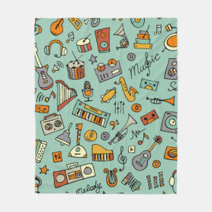 Music instruments sketch,seamless pattern fleece blanket