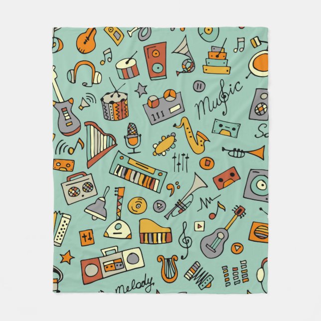 Music instruments sketch,seamless pattern fleece blanket (Front)