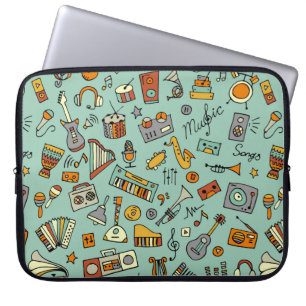 Music instruments sketch,seamless pattern laptop sleeve