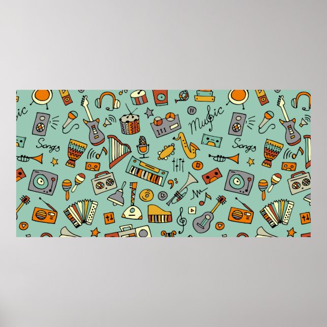 Music instruments sketch,seamless pattern poster (Front)
