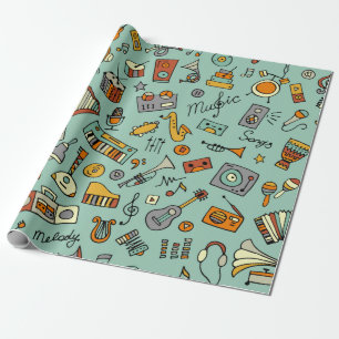 Music instruments sketch,seamless pattern wrapping paper