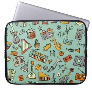 Music instruments, vintage sketch pattern. laptop sleeve