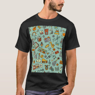 Music instruments, vintage sketch pattern. T-Shirt