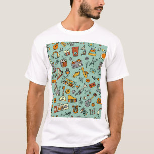 Music instruments, vintage sketch pattern. T-Shirt