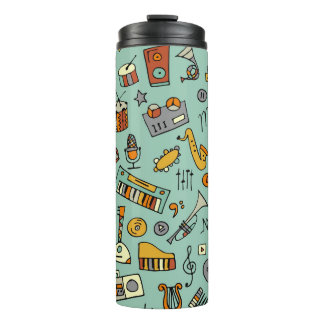 Music instruments, vintage sketch pattern. thermal tumbler