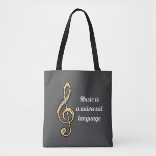 Music Is a Universal Language Gold Treble Clef Tote Bag
