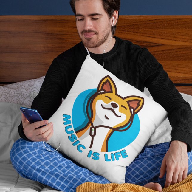 Music is Life Cartoon Basenji Cushion (Creator Uploaded)