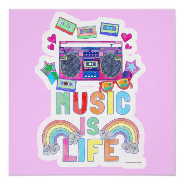 Music Is Life Epic Retro Music Cartoon Quote Poster (Front)