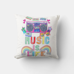 Music Is Life Fun Retro Music Cartoon Slogan Cushion
