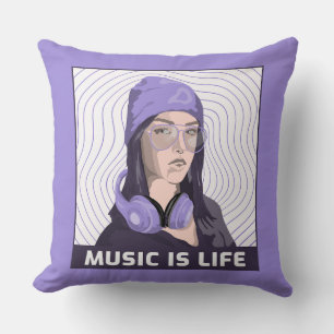 Music Is Life Lavender Throw Pillow