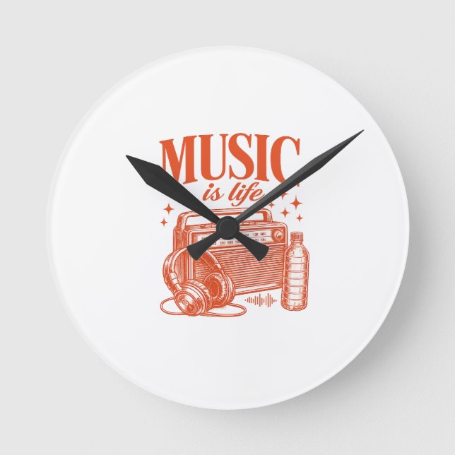 Music Is Life Vintage Design Round Clock (Front)
