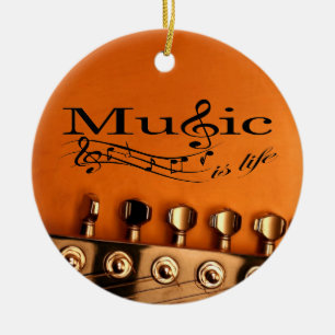 Music is Life with Guitar Machine Head Ceramic Tree Decoration