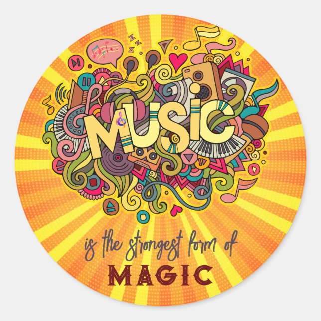 Music is Magic Customisable Quote Art Classic Round Sticker (Front)
