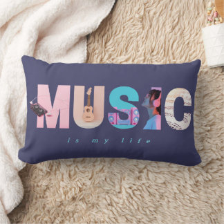 Music Is My Life Retro Y2K Tech Gamer Purple Lumbar Cushion