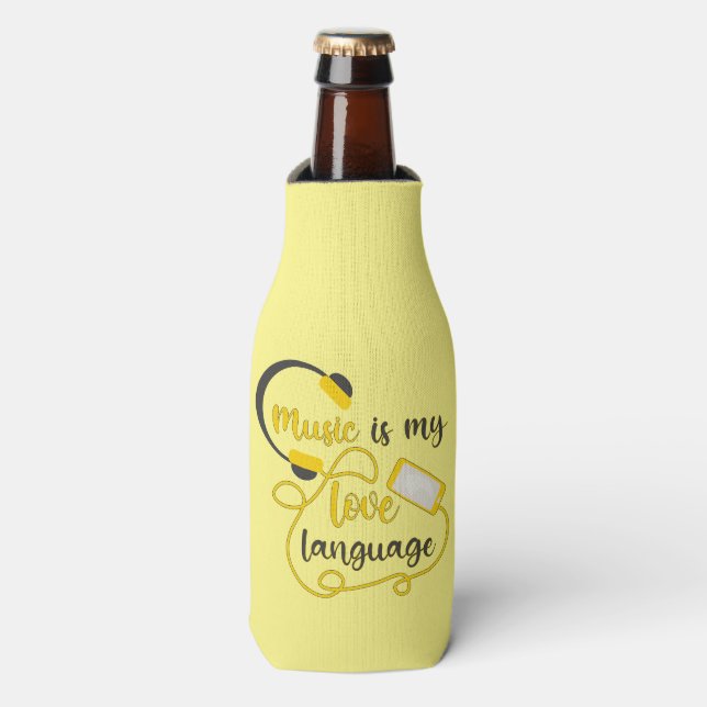Music is my love language romantic phrase bottle cooler (Bottle Front)