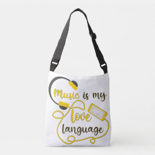 Music is my love language romantic phrase crossbody bag