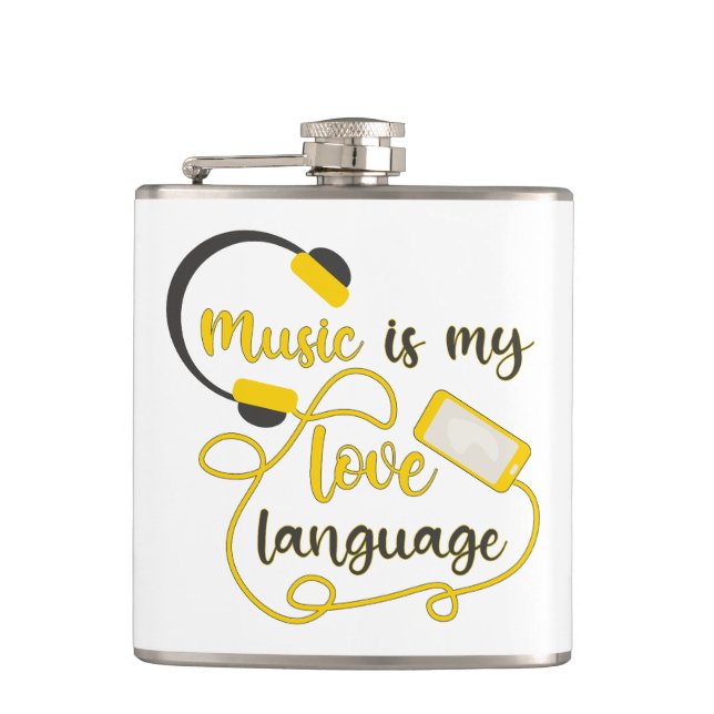 Music is my love language romantic phrase hip flask (Front)