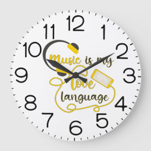 Music is my love language romantic phrase large clock