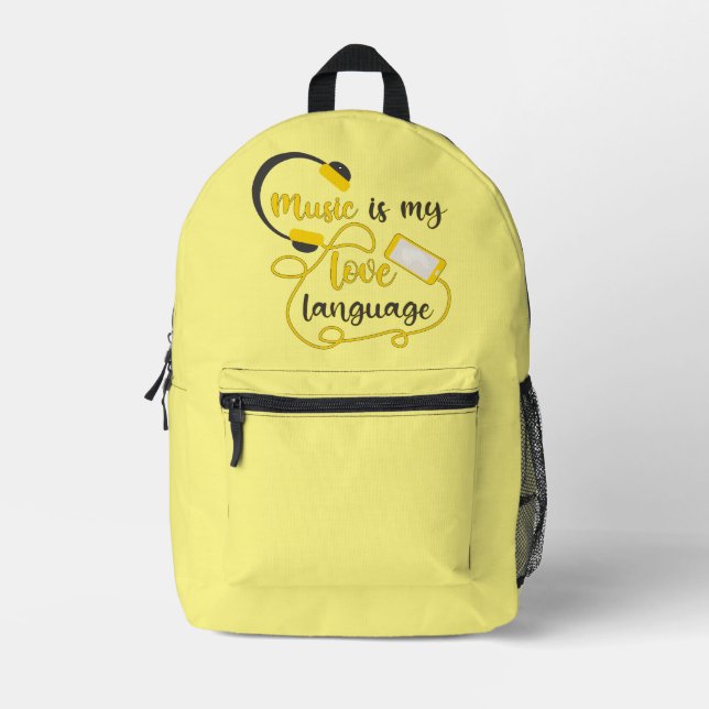 Music is my love language romantic phrase printed backpack (Front)