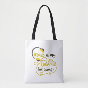 Music is my love language romantic phrase tote bag