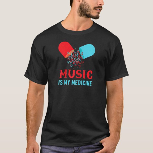 Music Is My Medicine Musical Addicted Notes Pill V T-Shirt (Front)