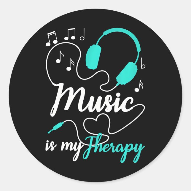 Music Is my Therapy Cute Music Lover Classic Round Sticker (Front)