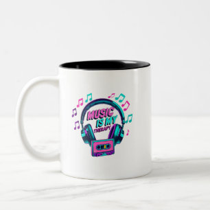 Music Is My Therapy – Retro Headphones Coffee Mug